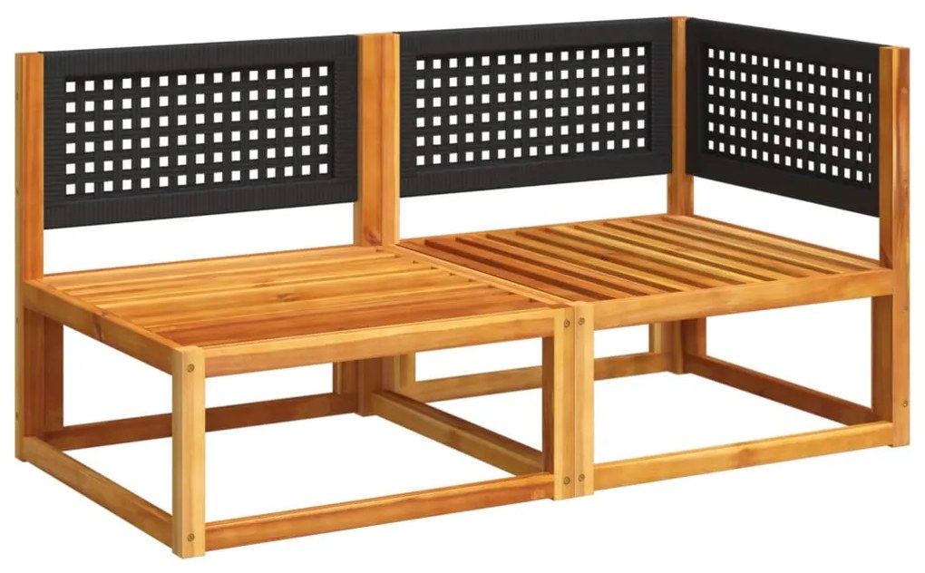 kétszemélyes akácfa és rattan kerti kanapé párnákkal