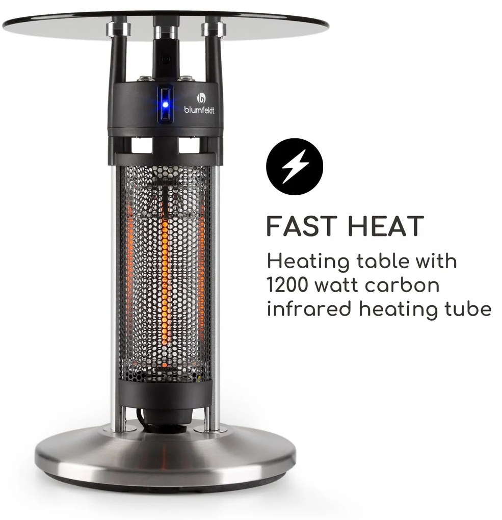 Primal Heat 65, hősugárzó, bisztró asztal, 1200 W, szén IR fűtőtest, LED, 65 cm, üveg