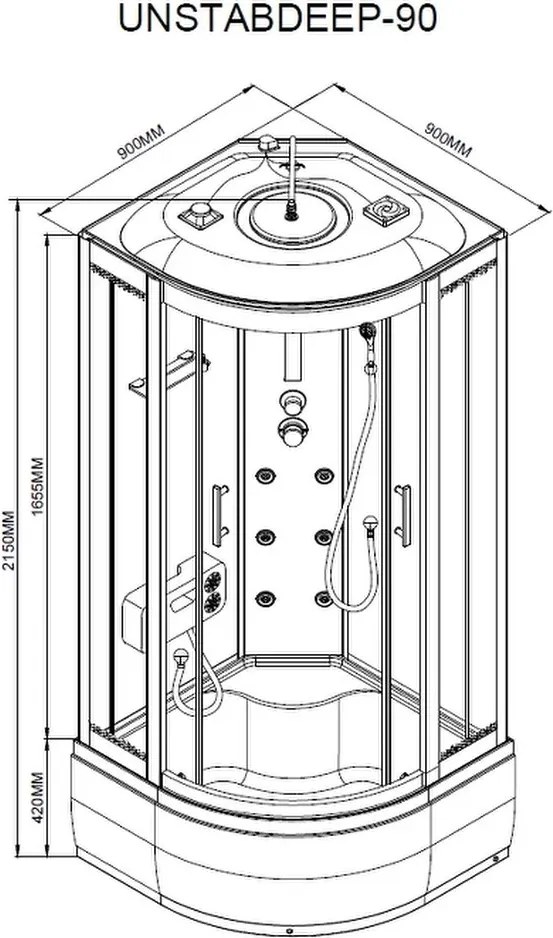 Vital mélytálcás hidromasszázs zuhanykabin, 90x90 cm-es méretben