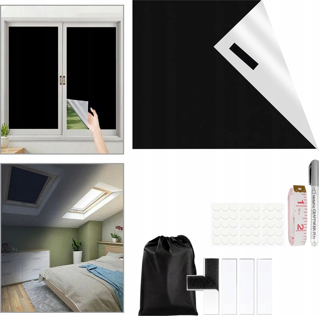 Sötétítő Roló Ablakfólia +tépőzáras 200X148CM +sötétítő Táska