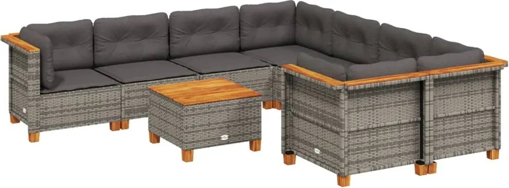vidaXL 9 részes szürke polyrattan kerti ülőgarnitúra párnákkal