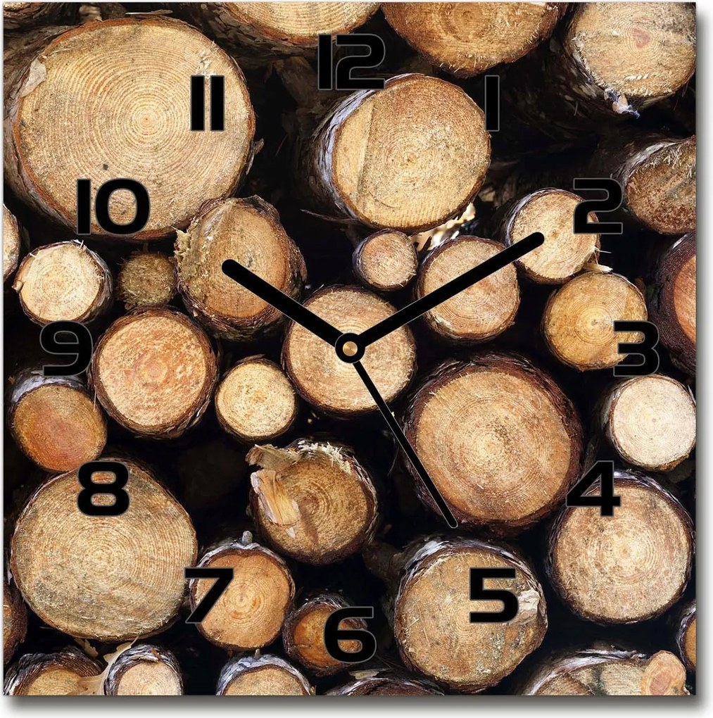 Csendes üveg falióra Fa rönkök 30x30cm