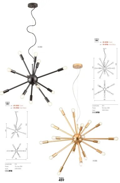 Redo 01-2935 - Kábelre függesztett STELLAR csillár 18xE14/25W/230V aranyszínű