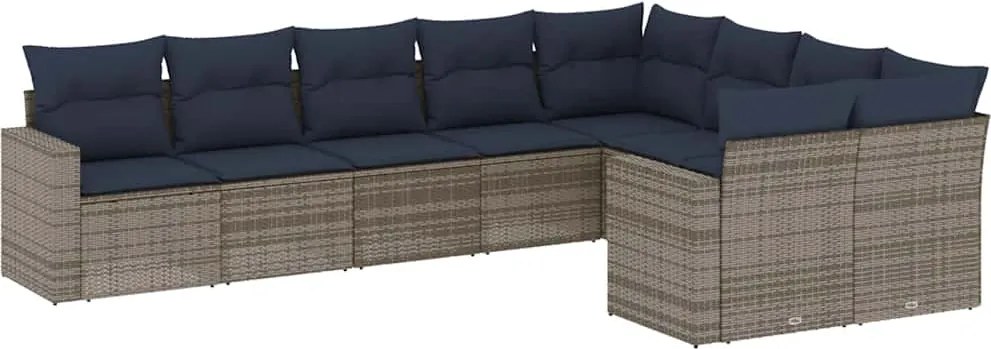 vidaXL 9 részes szürke polyrattan kerti ülőgarnitúra párnával