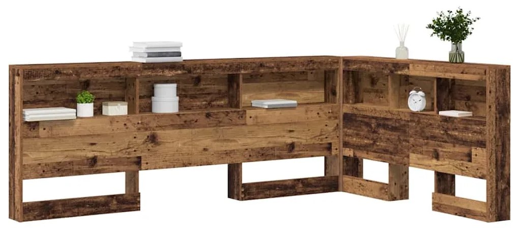 Tároló fejtámla polcokkal fejtámlával Régi fa 120 cm Faanyag