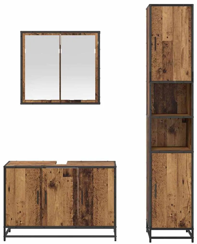 Fürdőszoba bútor szett 3 pcs Régi fa 90 x 33 x 60 cm Faanyag