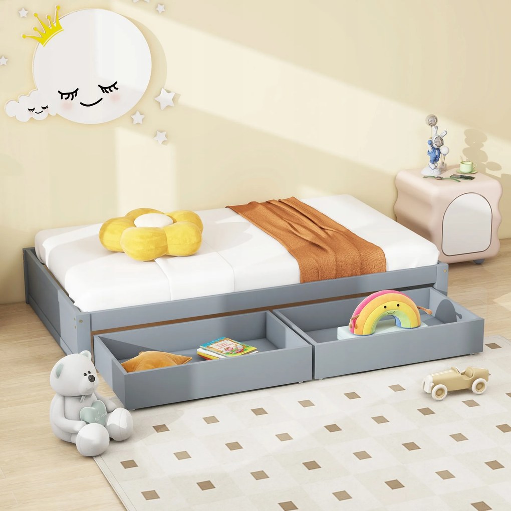 Gyerekágy egyszemélyes ágy 90X200 2 fiókos ágy szürke