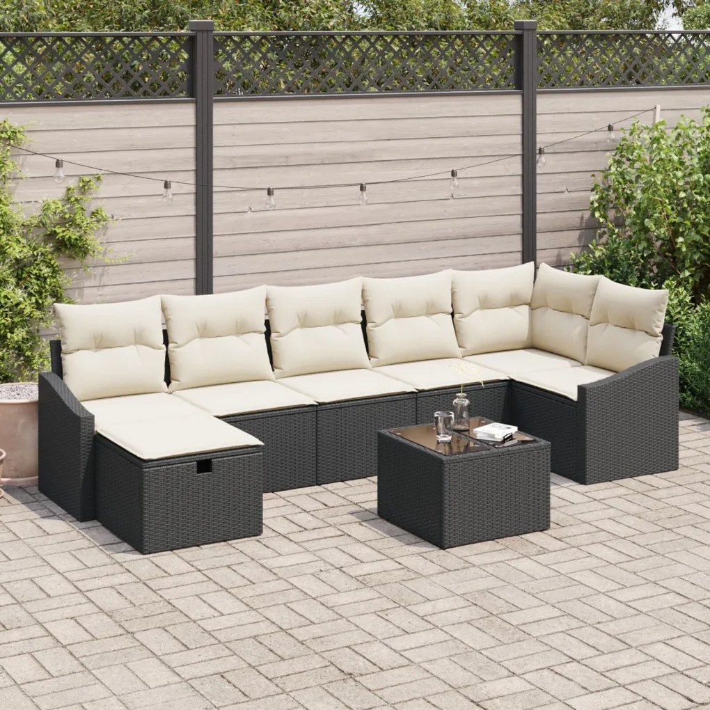 Kerti Kanapé Szett 8 pcs Fekete 55 x 62 x 69 cm Poli rattan