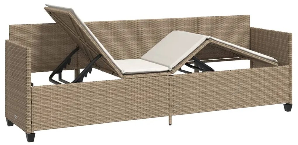 Bézs polyrattan napozóágy párnával