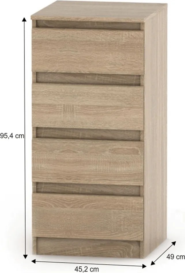 4 fiókos komód, tölgy sonoma, HANY NEW 009