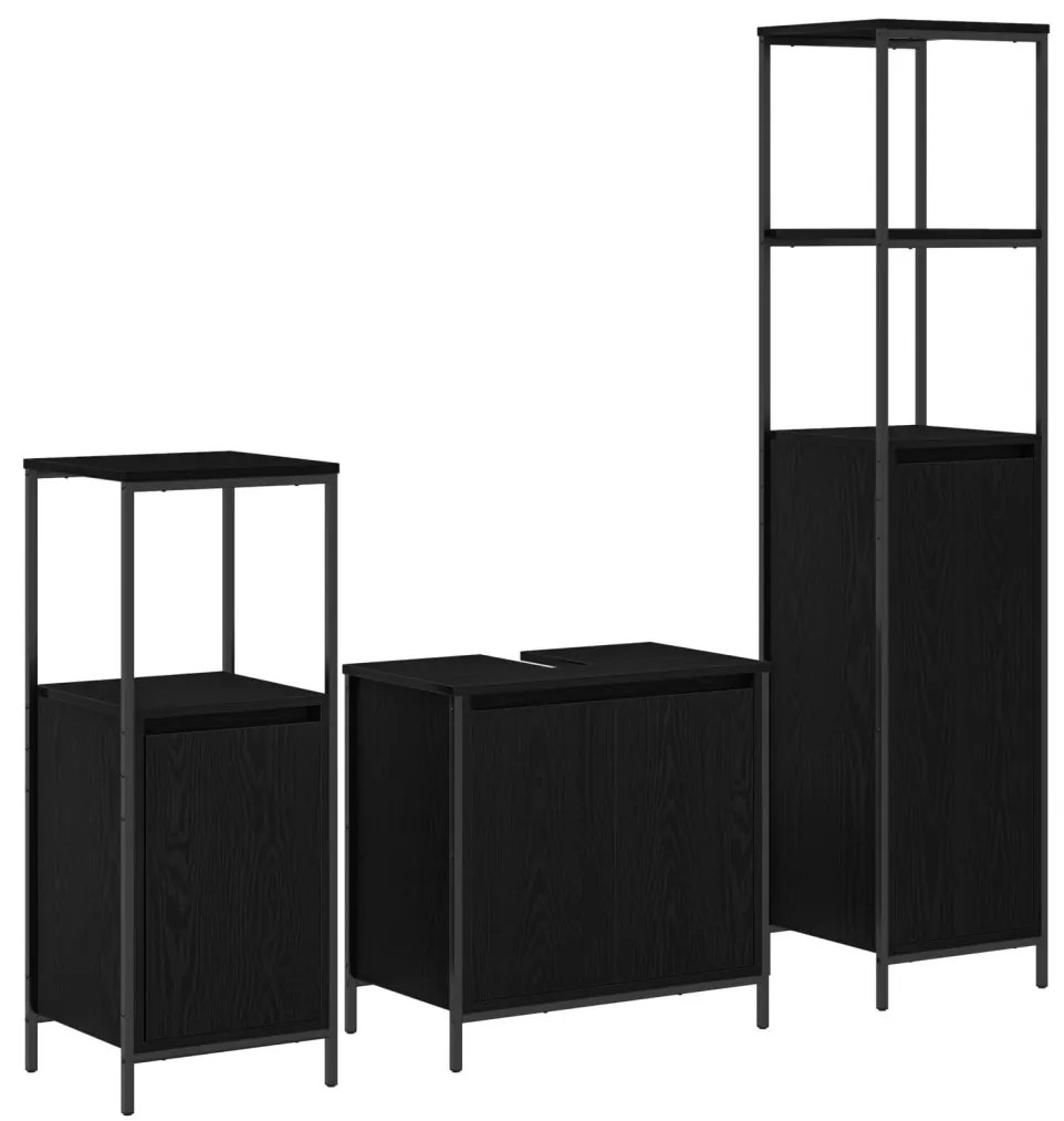 vidaXL Fürdőszoba bútor szett polcokkal 3 pcs Fekete tölgy Faanyag