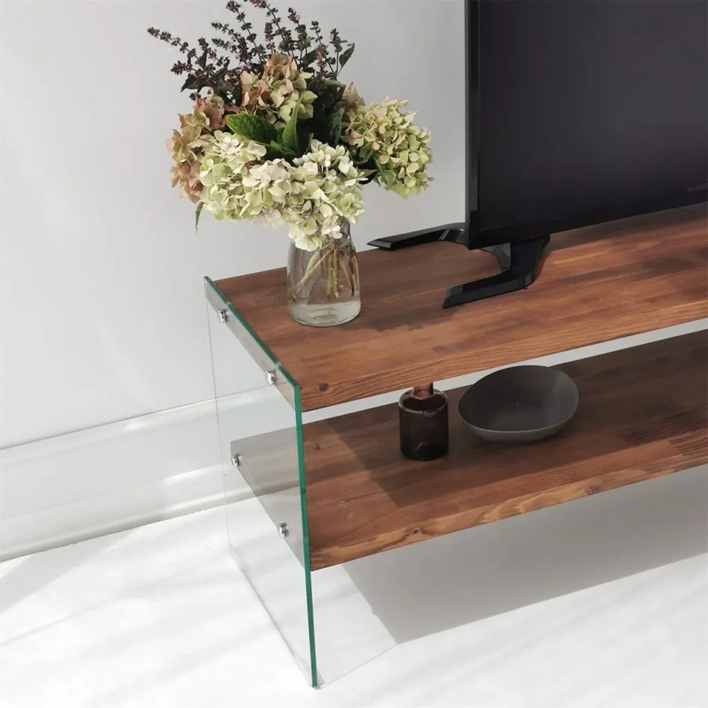 Aqua üveg TV-állvány, gesztenye, 140 cm