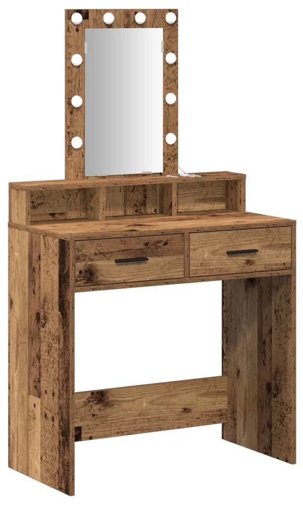 Piperasztal LED világítással - Vintage fa stílus, 79x41x140 cm