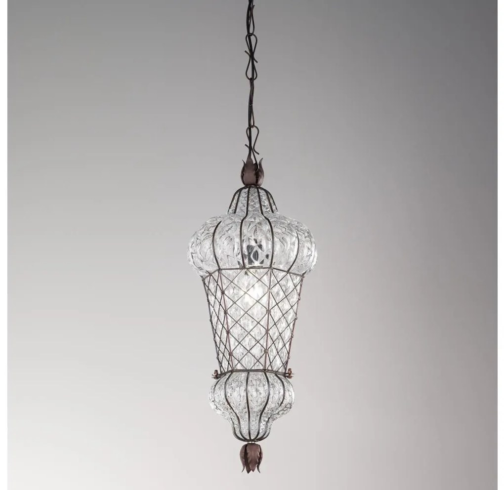 SIRU - Csillár láncon BABÀ 1xE27/60W/230V átm. 30 cm átlátszó/barna Velencei üveg