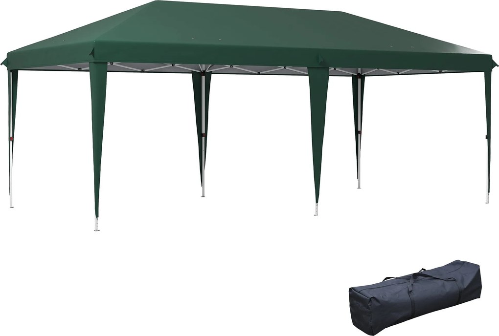 Outsunny Összecsukható Pavilon 6x3 m Napellenző 3 Állítható Magassággal UV Ellenálló Napernyő és Szállítótáska Kempingezésekhez Zöld | Aosom