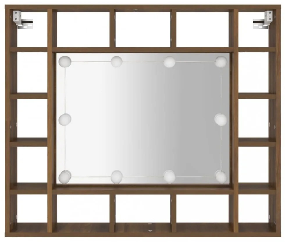 barna tölgy színű tükrös szekrény LED-ekkel 91 x 15 x 76,5 cm