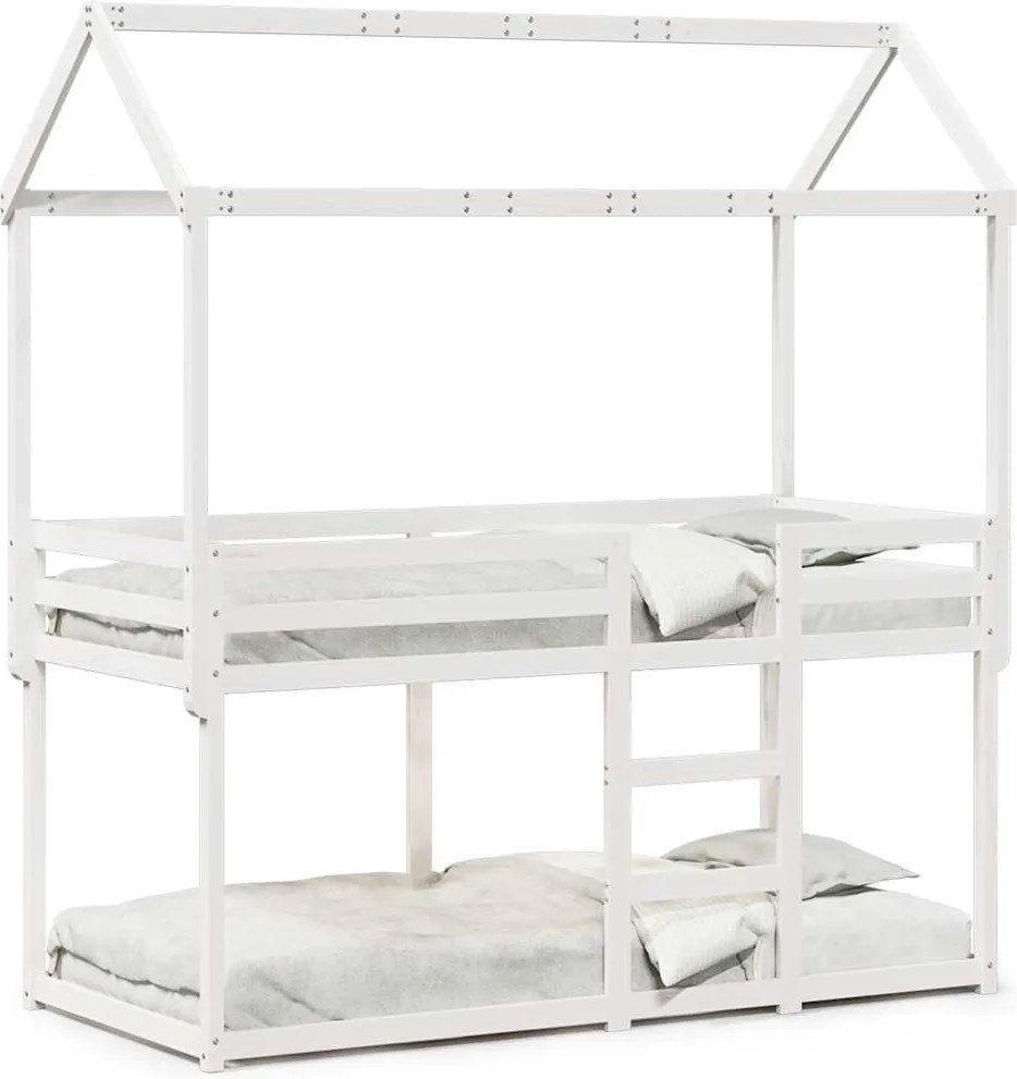 vidaXL fehér tömör fenyőfa ágy emelettel és tetővel 90 x 200 cm
