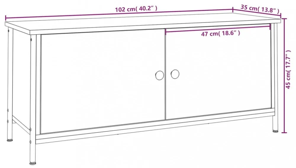 fekete szerelt fa TV-szekrény ajtókkal 102x35x45 cm