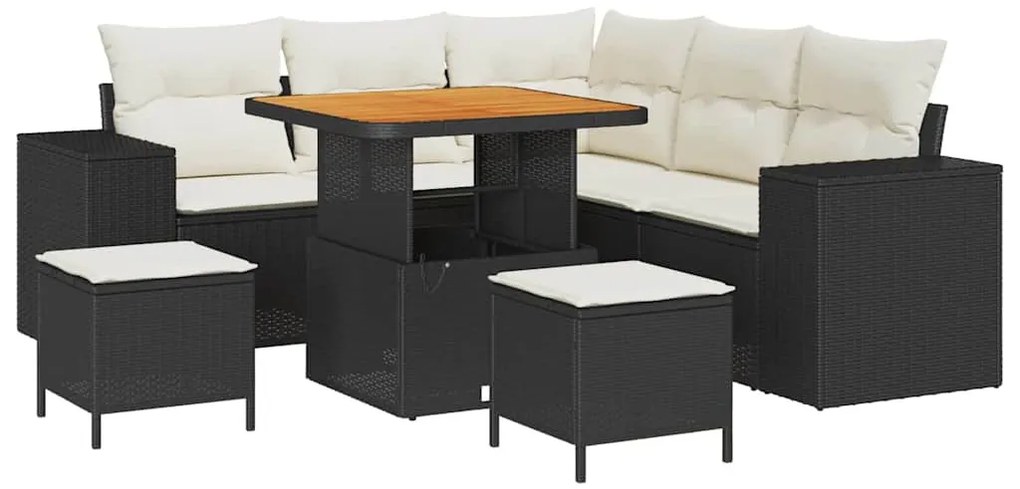 Kerti Kanapé Szett 8 pcs Fekete és Krém 80 x 80 x 71 cm