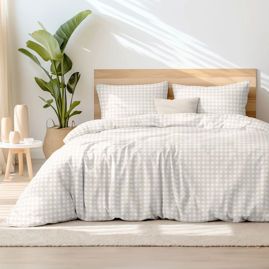 Goldea pamut ágyneműhuzat - latté kockás 240 x 220 és 2db 70 x 90 cm