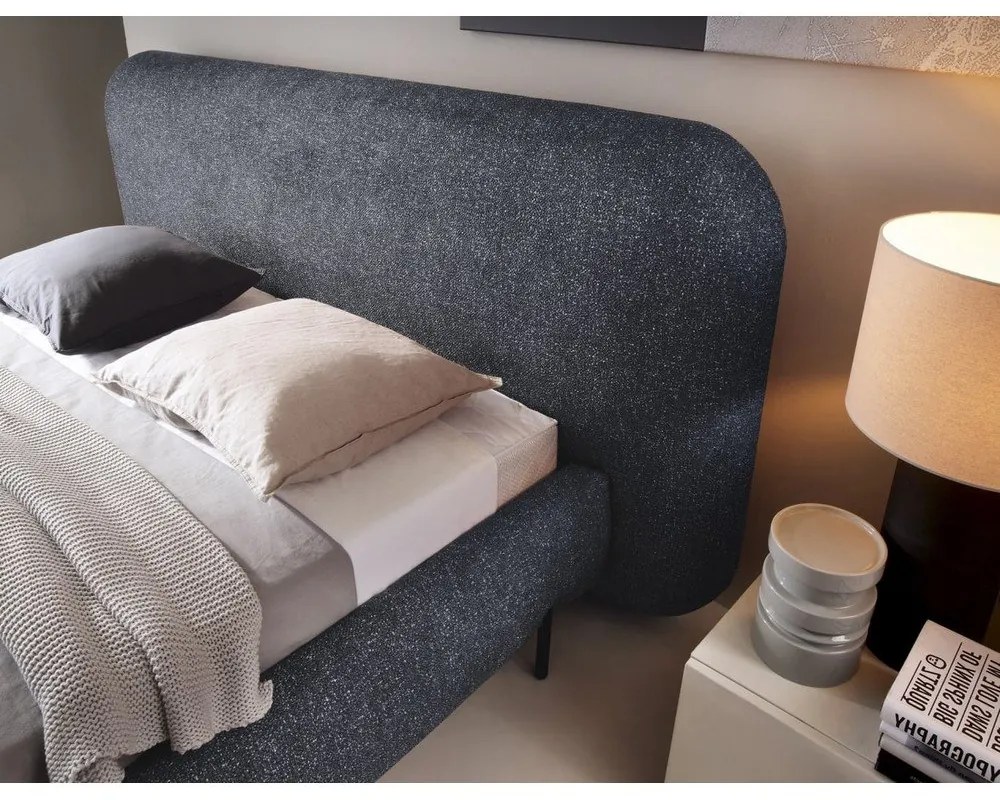 Kék kárpitozott ágyneműtartós franciaágy ágyráccsal 160x200 cm Pointt – ELTAP