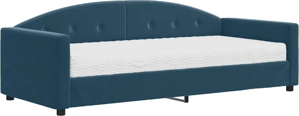 vidaXL kék bársony heverő matraccal 90 x 200 cm