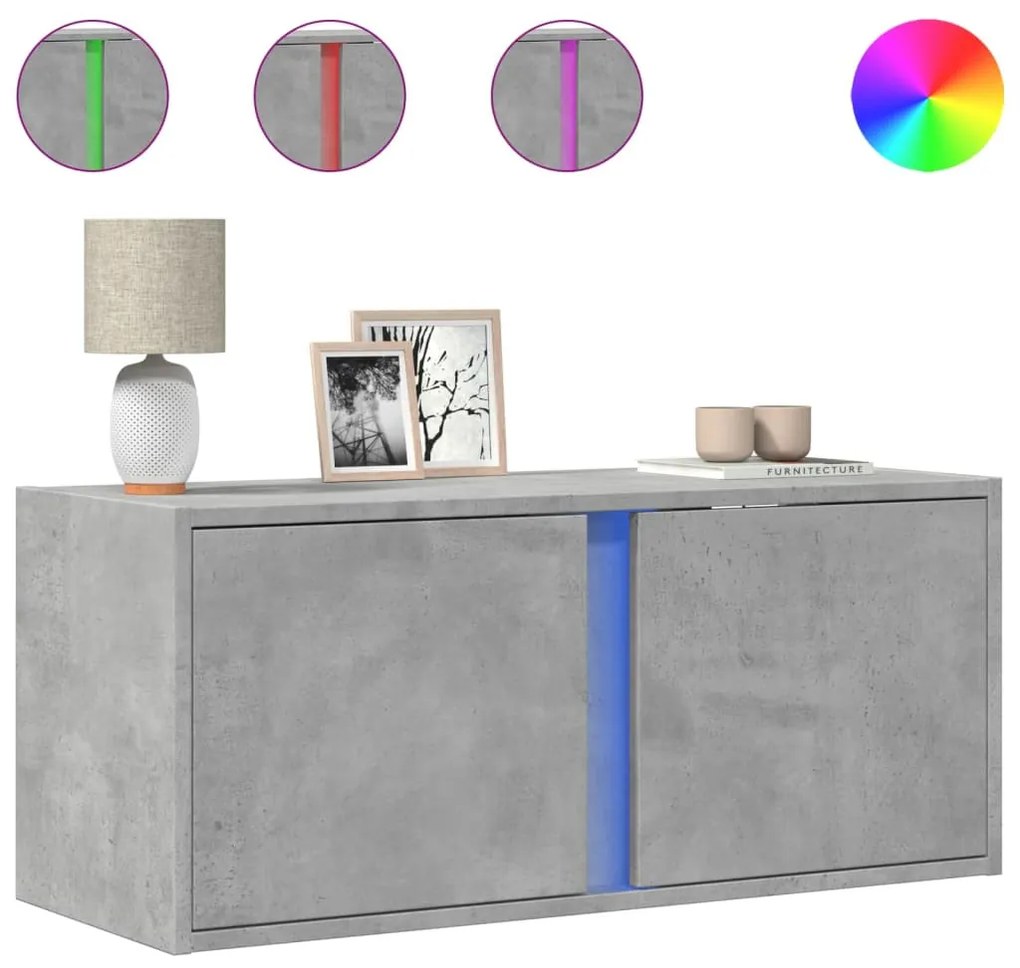 betonszürke falra szerelhető TV-szekrény LED-del 80x31x35 cm