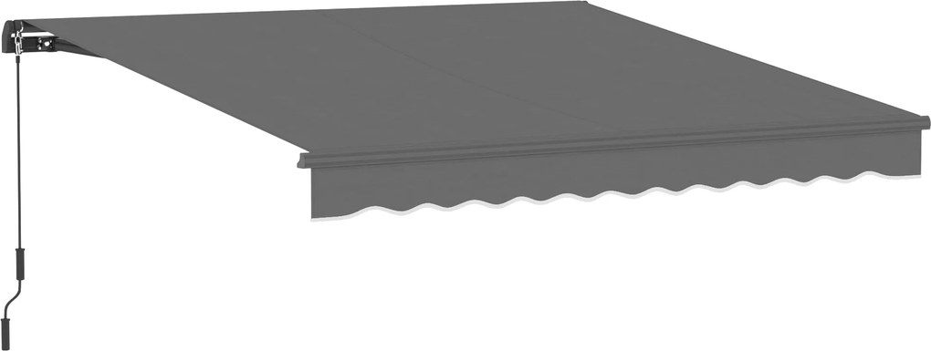 Outsunny kézi kihúzható napellenző 350 × 300 cm — állítható dőlés, hajtókarral, alumínium váz, 280 g/m² poliészter, UPF50+, vízlepergető, sötétszürke