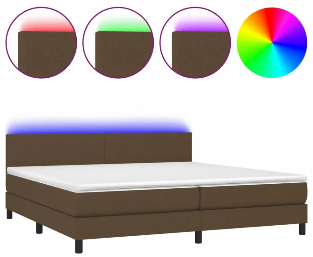 barna szövet rugós és LED-es ágy matraccal 200x200 cm