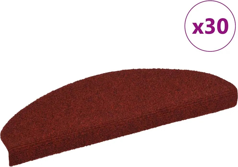 vidaXL öntapadós lépcsőszőnyegek 30 db 65 x 21 x 4 cm bordói piros félkör alakú nagy