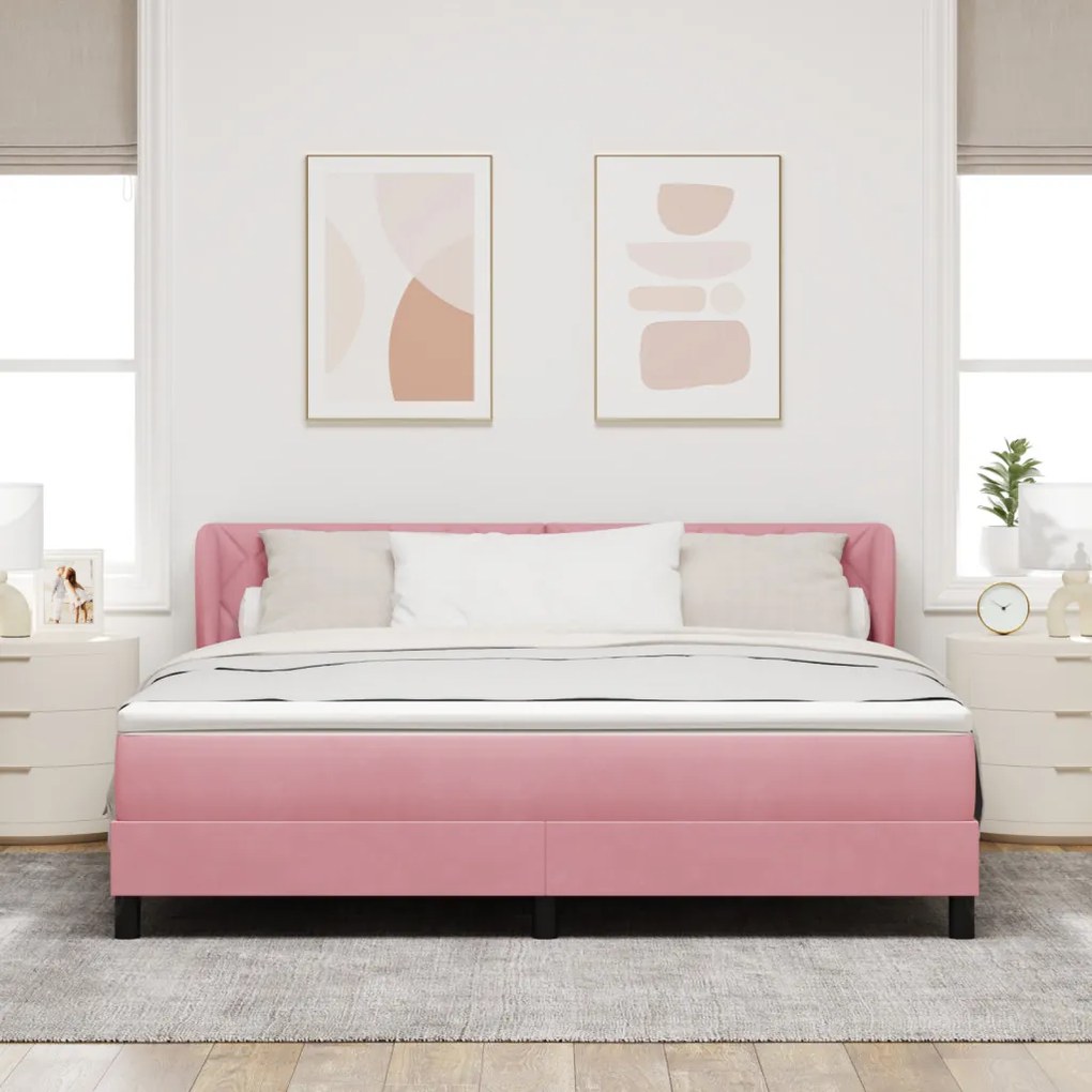 Boxspring Ágy Matrac Áttetsző Rózsaszín 180x200 cm Bársonyos