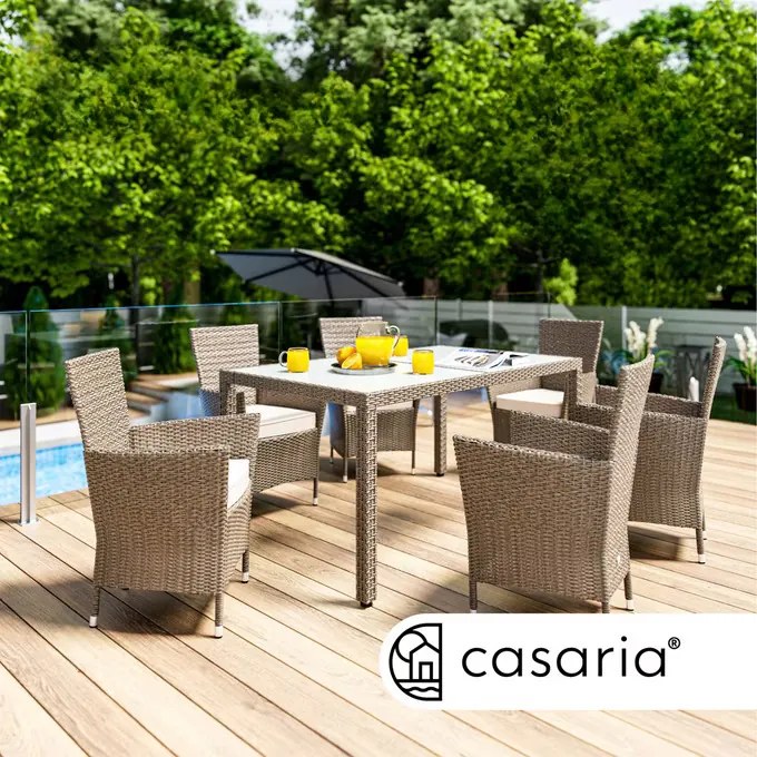 Casaria® Kerti rattan garnitúra Berlin 1+6 - bézs/krém