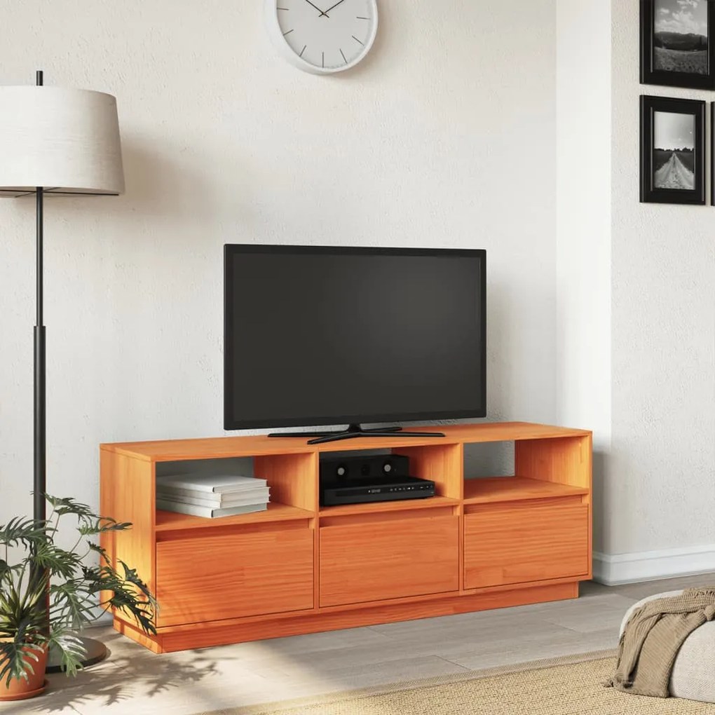 viaszbarna tömör fenyőfa TV-szekrény 140 x 37 x 50 cm