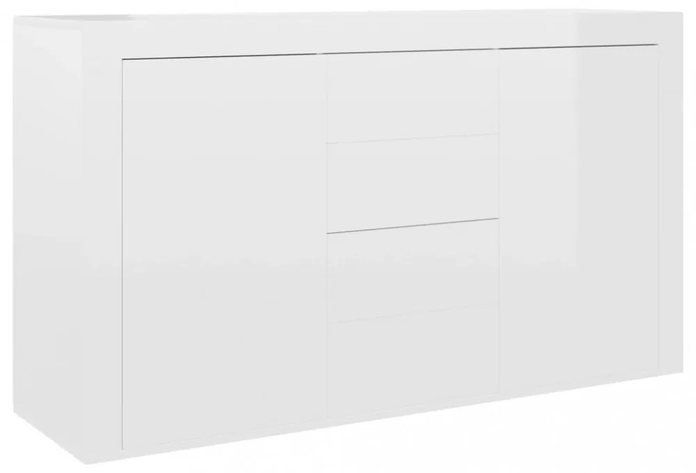 magasfényű fehér szerelt fa tálalószekrény 120 x 36 x 69 cm