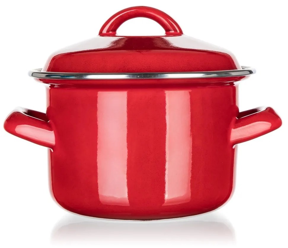Banquet Milton zománcozott edény fedővel piros, 12 cm, 0,78 l, 12 cm