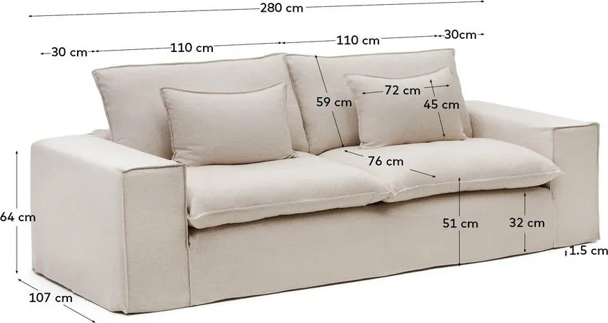 Bézs len kanapé 280 cm Anarela – Kave Home
