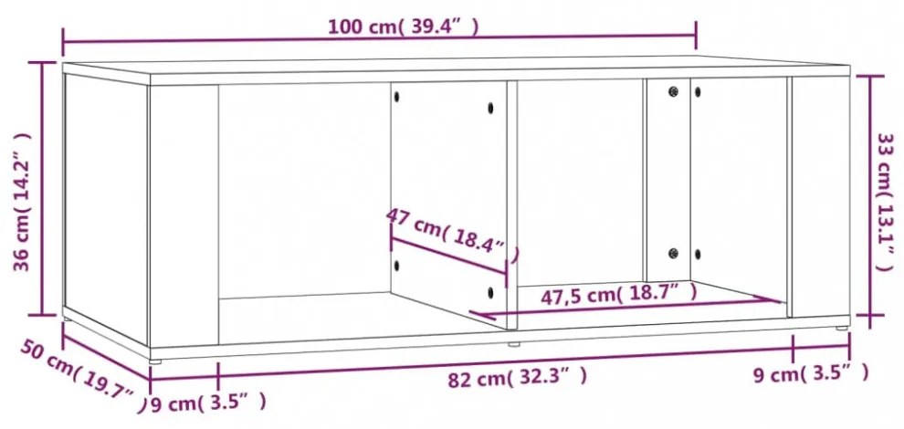 fekete szerelt fa dohányzóasztal 100 x 50 x 36 cm