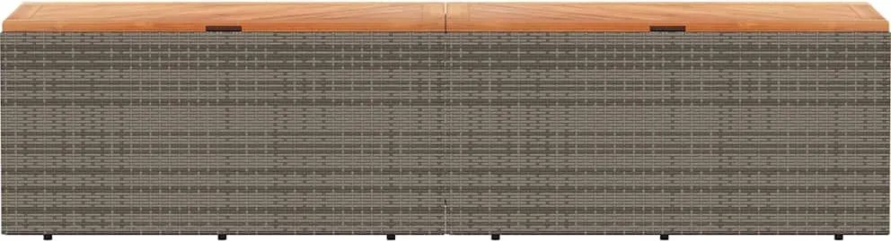 Szürke Polyrattan És Akácfa Kerti Tárolóláda 220 X 50 X 54 Cm