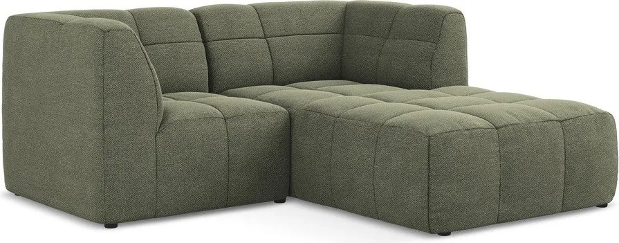 Zöld buklé sarokkanapé (jobb oldali-heverő résszel) Aloha – Makamii