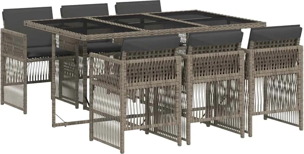 vidaXL 7 részes szürke polyrattan kerti étkezőgarnitúra párnával