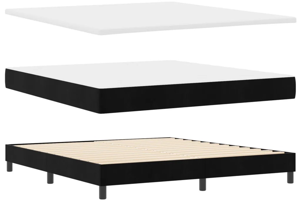 Boxspring Ágy Matracot Tartalmazó Fekete Szuper Király Bársonyos