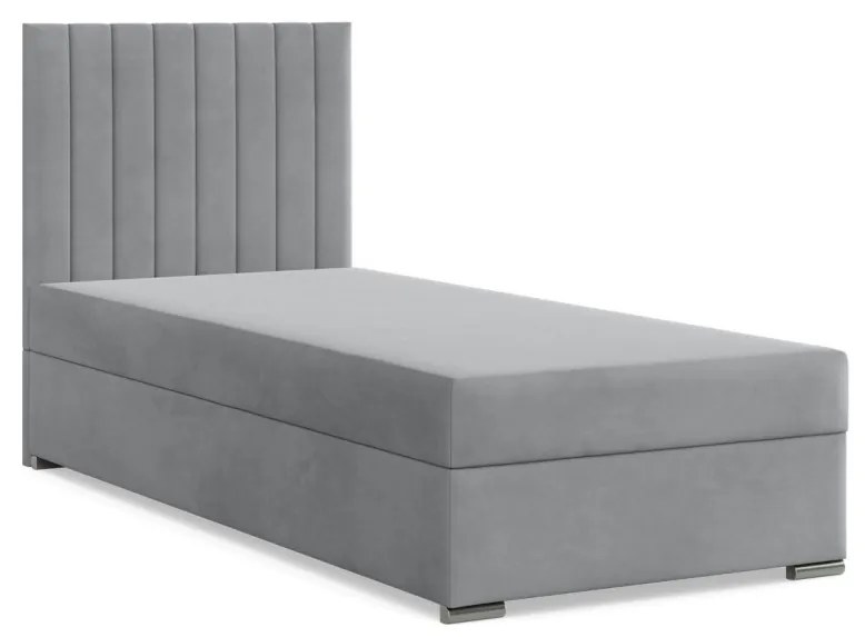 Agen egyszemélyes ágy, bársony, ágyneműtartóval, szürke