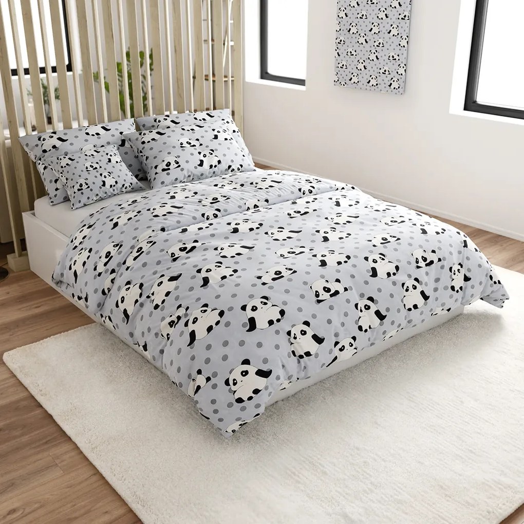 Mikroszálas ágynemű PANDA szürke Ágyneműhuzat mérete: 2 db 70 x 90 cm | 200 x 220 cm
