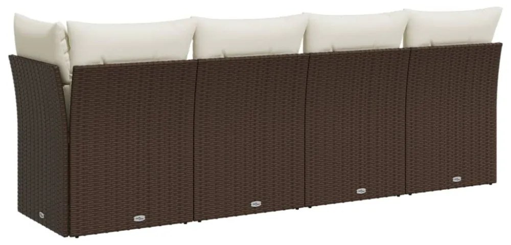4 személyes barna polyrattan kerti kanapé párnával