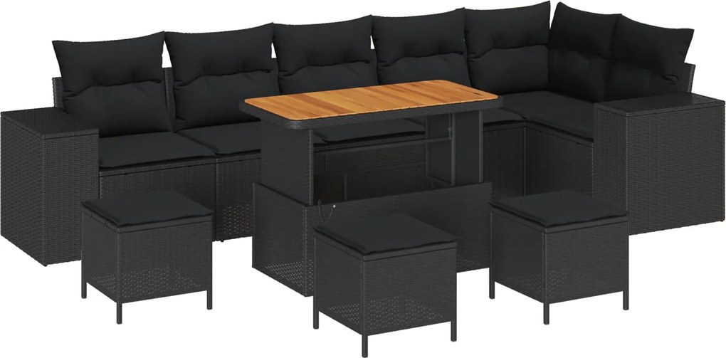 vidaXL Kerti Kanapé Szett párnával 10 pcs Fekete polirattan