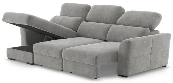 Univerzális kihúzható háromszemélyes sarokkanapé tárolóval TRENTO világosszürke