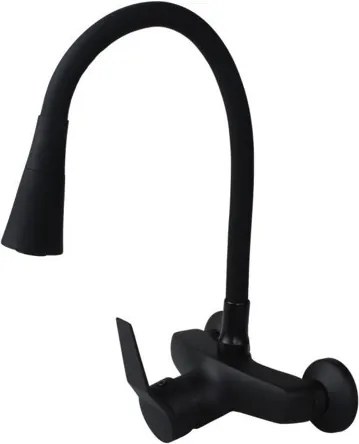 Yoka flexibilis fali mosogató / mosdó csaptelep forgatható zuhanyfejjel - fekete