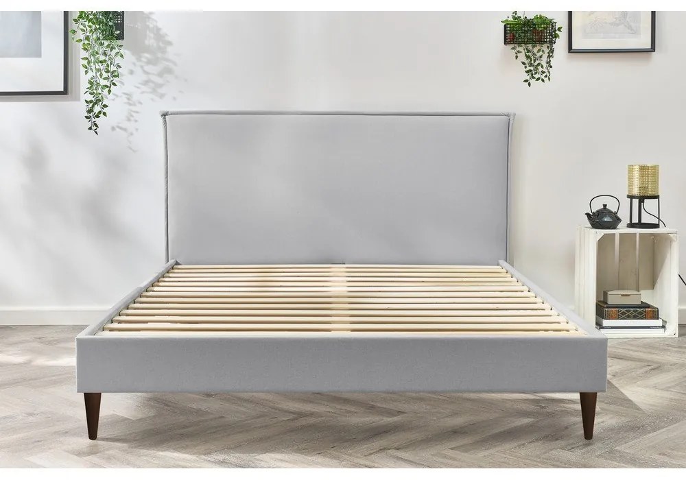 Világosszürke kárpitozott franciaágy ágyráccsal 160x200 cm Sary – Bobochic Paris