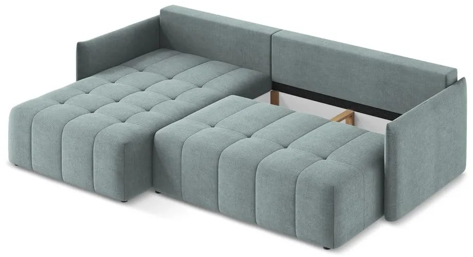 Kék kinyitható-tárolóhelyes sarokkanapé (bal oldali-heverő résszel) Moku – Makamii