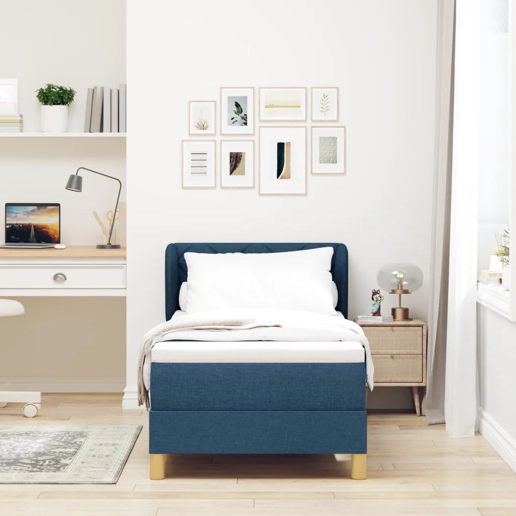 Boxspring Ágy Matraccal - Kék - 80x200 cm - Szövet